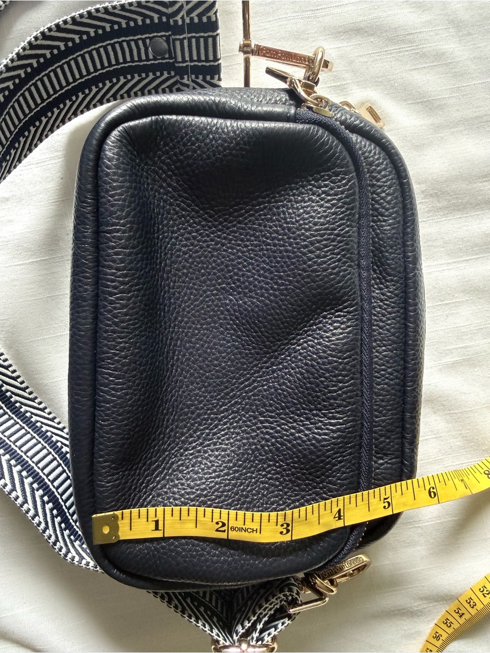 Pom Pom London Dark navy blue Crossbody Shoulder Bag with Patterned Strap - Picture 11 of 13